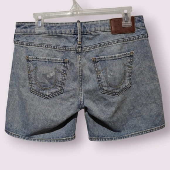 Y2K True Religion Shorts Cassie Size 28 Vintage Distressed Light Wash - Picture 1 of 7